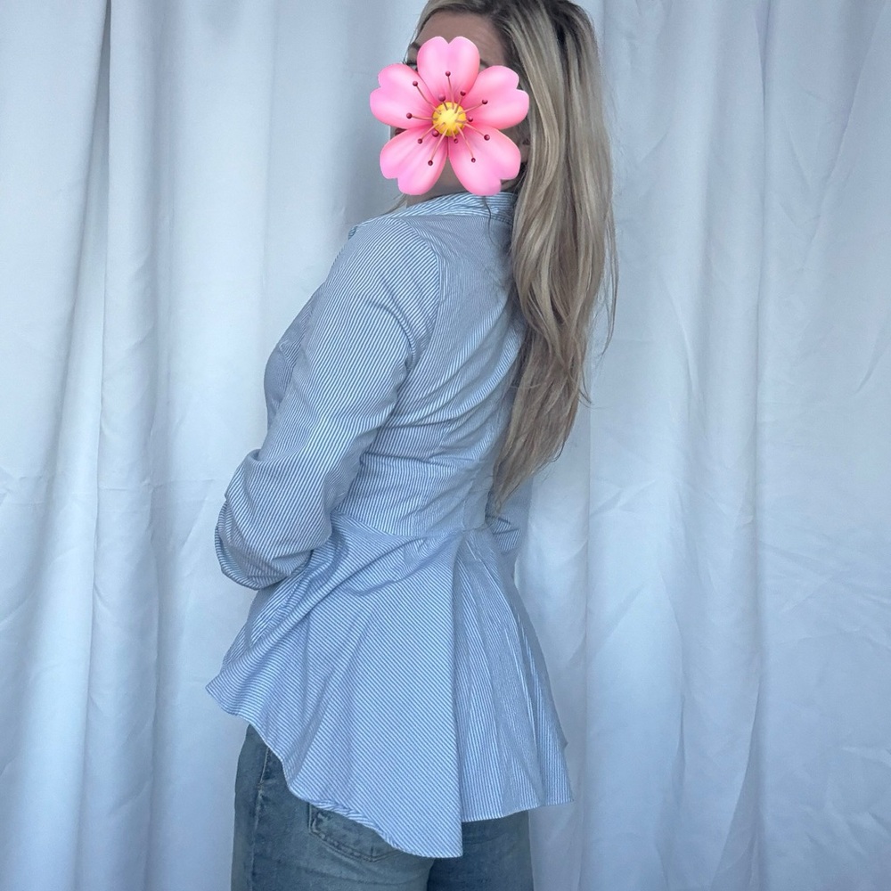Blue and White Striped Peplum Blouse
